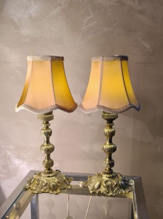 lot de 2 lampes bronze de chevets  avec abat jour neuf façon