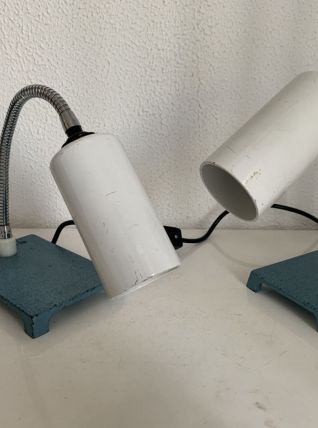 Paire lampes vintage 1960 usine laboratoire Pierron - 25 x 2