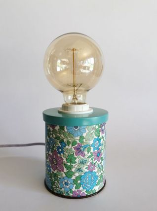 Lampe vintage chevet salon bureau boîte en fer "Fleur bleue"