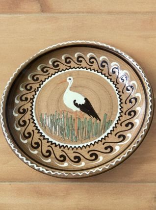 Assiette ou plat terre cuite Alsace cigogne vintage