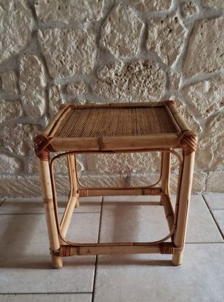 Table d'appoint vintage bambou rotin