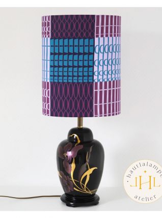 Lampe vintage vase chinois abat-jour ovale imprimé liberty