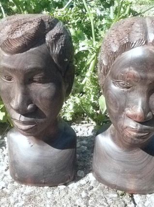 Bustes africains "Couple"  ébène, vintage