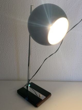 Grande lampe vintage 1960 eyeball design noir et bois - 50 c