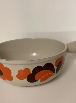 Poêlon Le Creuset orange à fleurs ,vintage 70 s