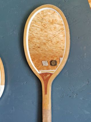 Miroir mural ovale bois raquette tennis vintage "Excelior"