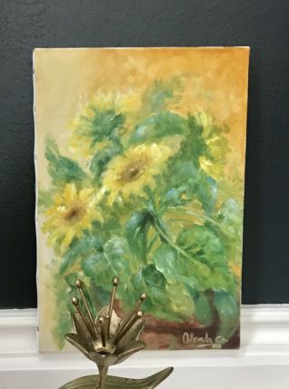 Acrylique sur toile "Tournesols en pot"