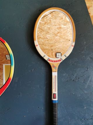 Miroir mural ovale bois raquette tennis vintage "Spécial"