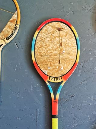 Miroir mural ovale bois raquette tennis vintage multicolore 