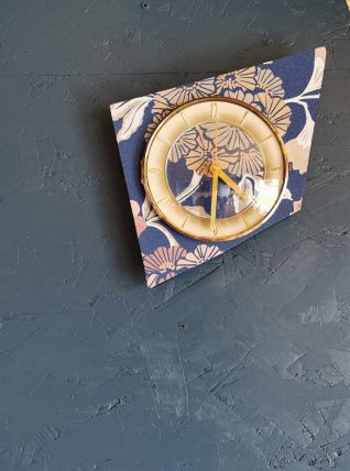 Horloge vintage pendule murale silencieuse Fleurs bleu