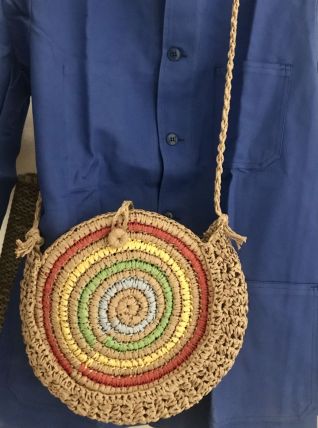 Sac rond paille multicolore