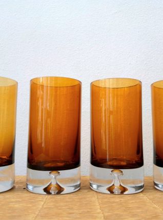 Service verres vintage goutte ambré 1970 