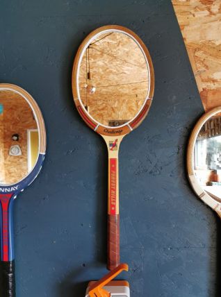 Miroir mural ovale bois raquette tennis vintage "Challenge"