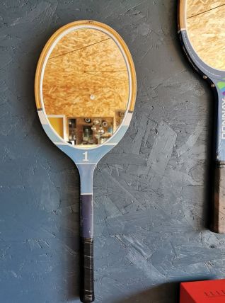 Miroir mural ovale bois raquette tennis vintage "Major bleu"