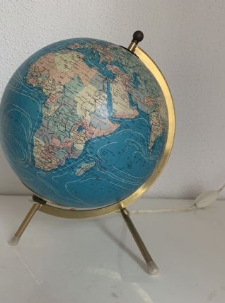 Globe vintage 1976 terrestre verre tripode doré Taride - 28 