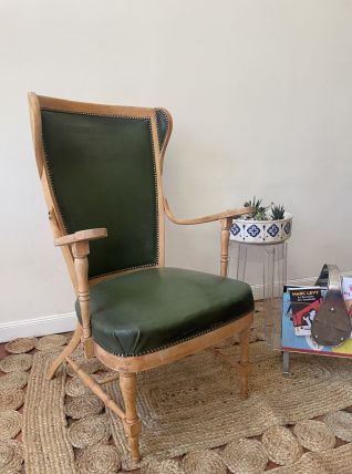 Fauteuil anglais cuir vert bouteille