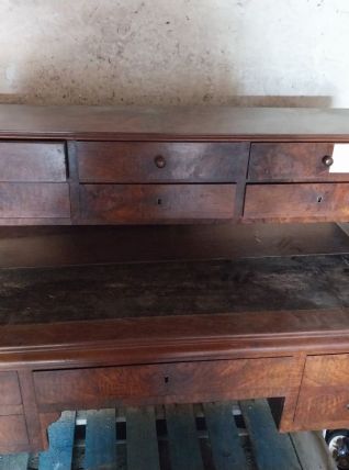 Bureau secrétaire acajou Époque XIX 11 tiroirs plateau cuir 