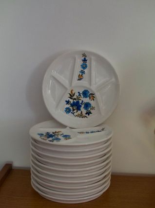 11 assiettes à fondue St Amand vintage fleurs