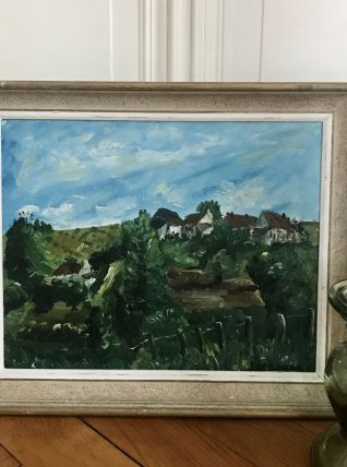 Tableau ancien Pierre Lebourg paysage Allier années 60