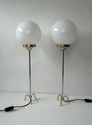 PAIRE D’ANCIENNES LAMPE A POSER EN OPALINE VINTAGE