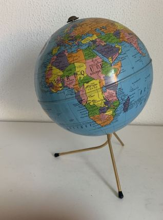 Globe vintage 1960 terrestre Taride tripode métal doré - 28 