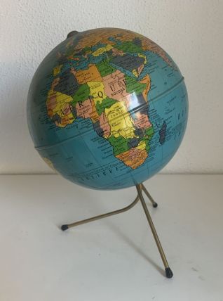 Globe vintage 1960 terrestre Taride tripode métal - 28 cm