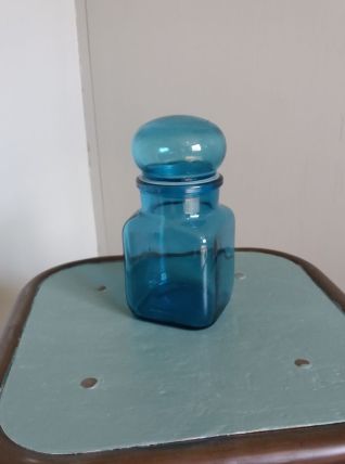 Flacon bocal en verre bleu turquoise