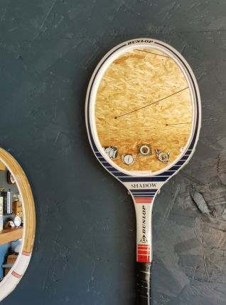 Miroir mural ovale bois raquette tennis vintage "Dunlop"