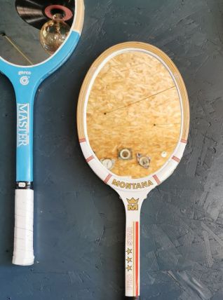 Miroir mural ovale bois raquette tennis vintage Montana