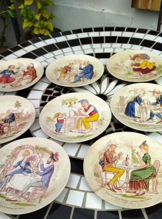 Lot de 8 assiettes parlante de Sarreguemines  thème les bois