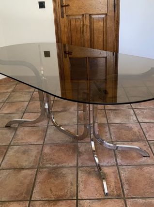 Table Roche Bobois.1970. Acier chromé. 180x90.