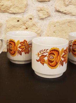 4 mugs vintage décor floral orange Monopoli