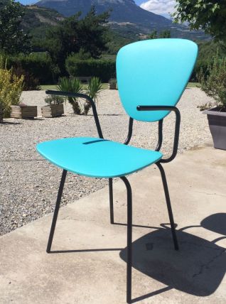 Fauteuil vintage moderniste noir et bleu turquoise