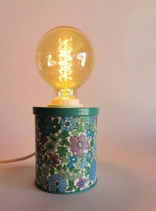 Lampe vintage chevet salon bureau boîte en fer Fleurs bleues