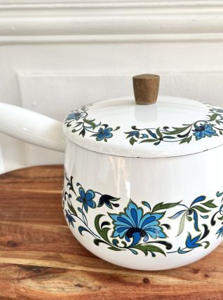 Casserole poêlon émaillé à fleurs style scandinaves 