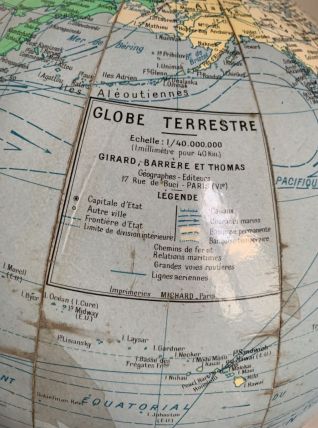 Globe vintage 1950 terrestre Girard Barrère et Thomas - 45 c