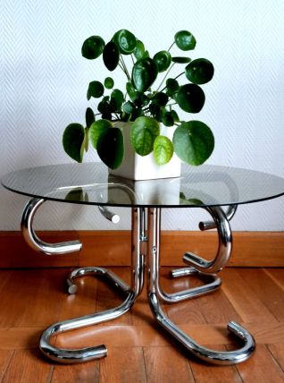 Table basse chrome design space age 1970 