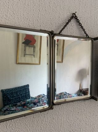 Miroir vintage 1910 triptyque cristal nickel femme enfant - 