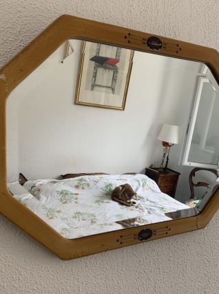 Miroir vintage 1930 Art Déco biseauté octogonal bois stuc - 