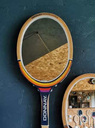 Miroir mural ovale bois raquette tennis vintage "Donnay"