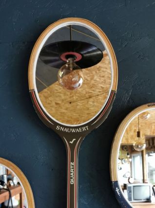 Miroir mural ovale bois raquette tennis vintage "Snauwaert"