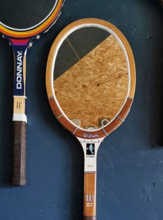 Miroir mural ovale bois raquette tennis vintage "Wilson"