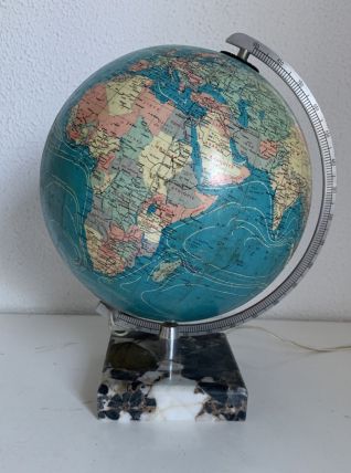 Globe vintage 1976 terrestre Taride verre marbre - 30 cm