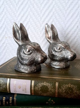 Sel et poivre lapins en bronze argenté 