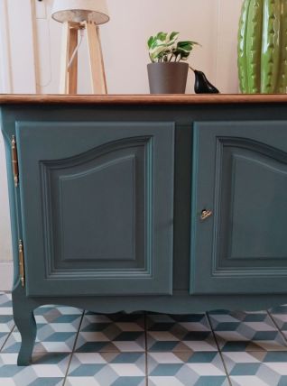 Joli petit buffet bleu gris rénové