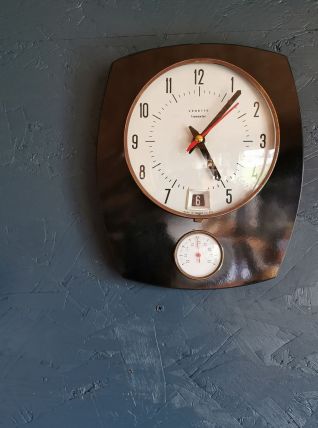 Horloge formica vintage pendule murale thermomètre Vedette