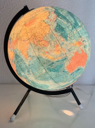 Globe vintage 1975 terrestre tripode verre Taride - 28 cm