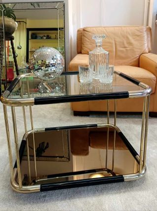 Table basse Hollywood Regency laiton et verre 1970 