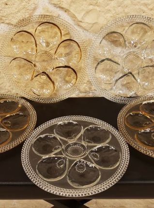 5 Assiettes à huitres ou coquillages en verre 