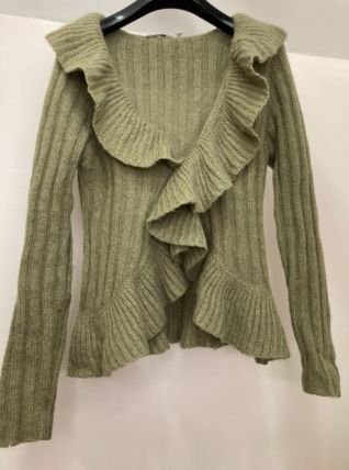 Cardigan cache-cœur à volants olive mohair